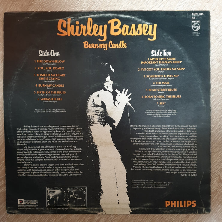 Shirley Bassey ‎– Burn My Candle -  Vinyl LP Record - Opened  - Very-Good+ Quality (VG+) - C-Plan Audio