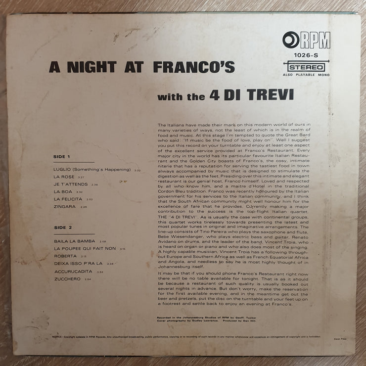 A Night at Franco Italian Resturant - Vinyl LP Record - Very-Good Quality (VG) - C-Plan Audio