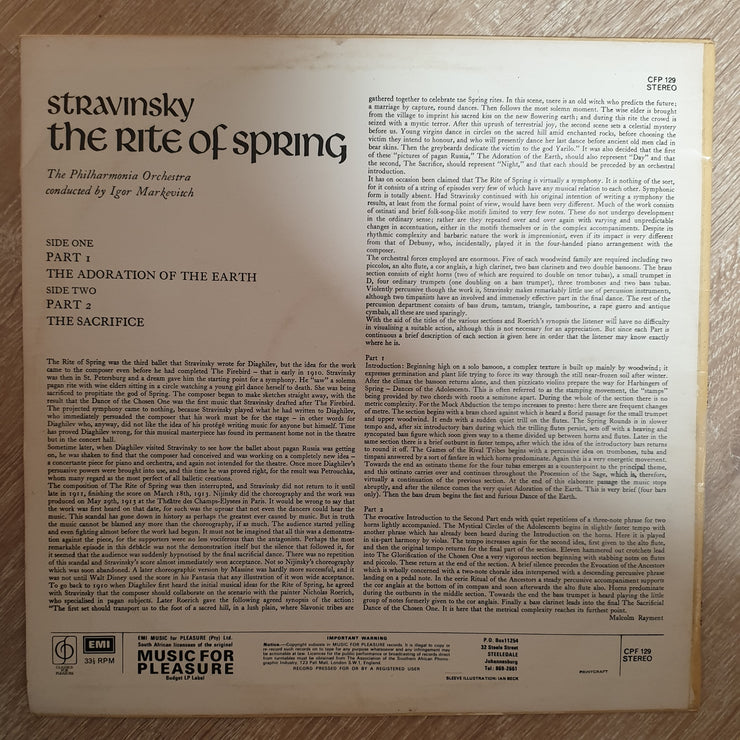 Stravinsky, Philharmonia Orchestra / Markevitch – Rite Of Spring -  Vinyl LP Record - Very-Good+ Quality (VG+) - C-Plan Audio