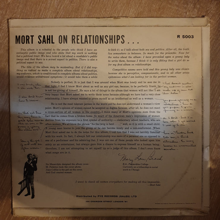Mort Sahl ‎– On Relationships... -  Vinyl LP Record - Opened  - Very-Good- Quality (VG-) - C-Plan Audio