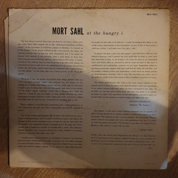 Mort Sahl ‎– At The Hungry i -  Vinyl LP Record - Opened  - Very-Good Quality (VG) - C-Plan Audio