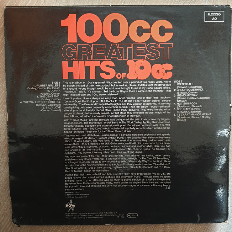 10cc - Greatest Hits Of 10cc  - Vinyl LP Record - Opened  - Very-Good Quality (VG) - C-Plan Audio