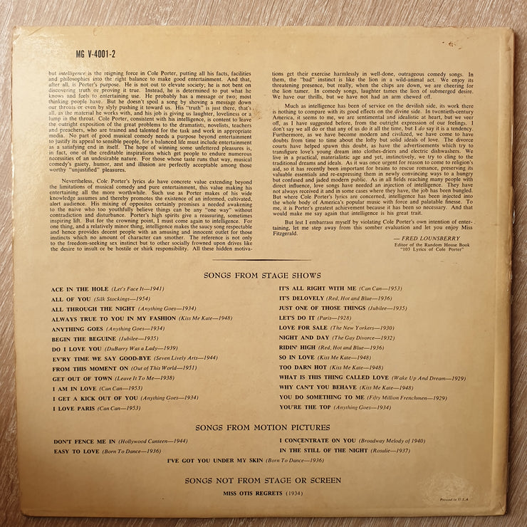 Ella Fitzgerald ‎– Sings The Cole Porter Songbook  - Vinyl LP Record - Opened  - Very-Good Quality (VG) - C-Plan Audio