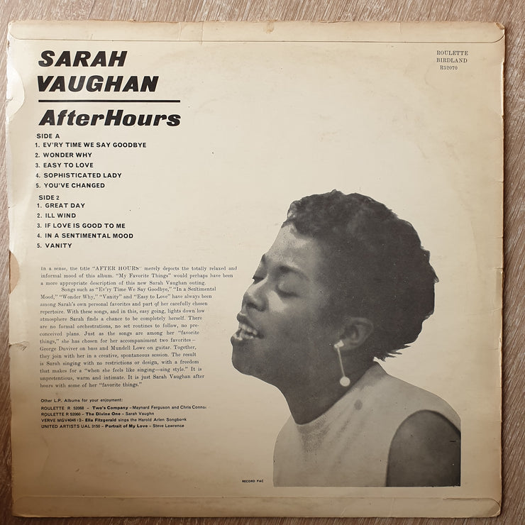 Sarah Vaughan ‎– After Hours - Vinyl LP Record - Opened  - Very-Good Quality (VG) - C-Plan Audio