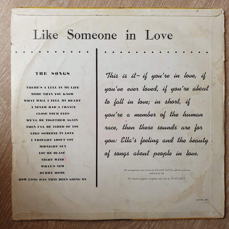 Ella Fitzgerald, Frank DeVol And His Orchestra ‎– Like Someone In Love -  Vinyl LP Record - Opened  - Very-Good Quality (VG) - C-Plan Audio