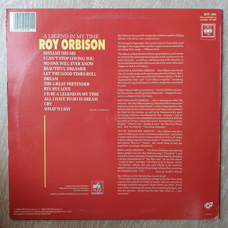 Roy Orbison ‎– A Legend In Time -  Vinyl LP Record - Opened  - Very-Good+ Quality (VG+) - C-Plan Audio