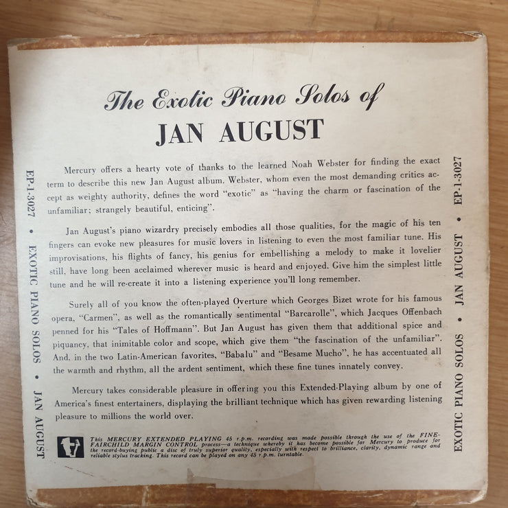 Jan August ‎– Exotic Piano Rhythms - Vinyl 7" Record - Very-Good- Quality (VG-) - C-Plan Audio