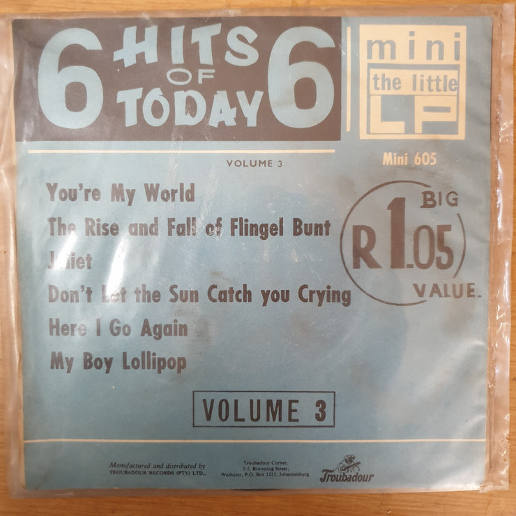 6 Hits of Today Vol 3  - Vinyl 7" Record - Very-Good+ Quality (VG+) - C-Plan Audio