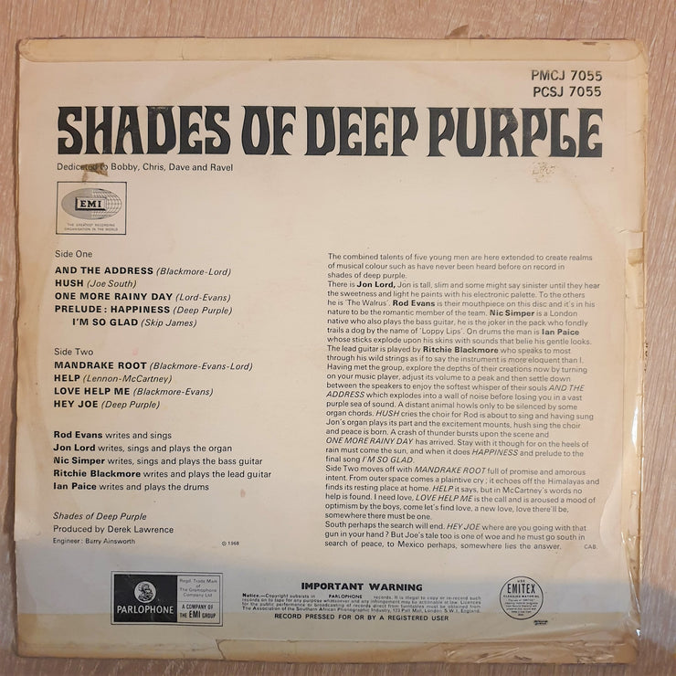 Deep Purple ‎– Shades Of Deep Purple - Vinyl LP Record - Opened  - Very-Good  Quality (VG) - C-Plan Audio