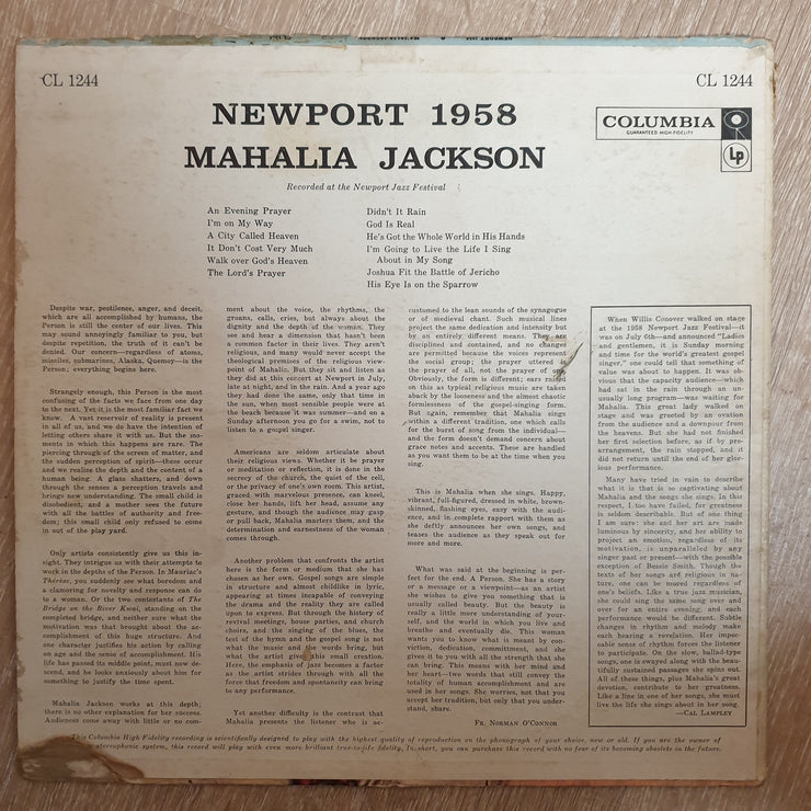 Mahalia Jackson ‎– Newport 1958 -  Vinyl LP Record - Opened  - Very-Good- Quality (VG-) - C-Plan Audio
