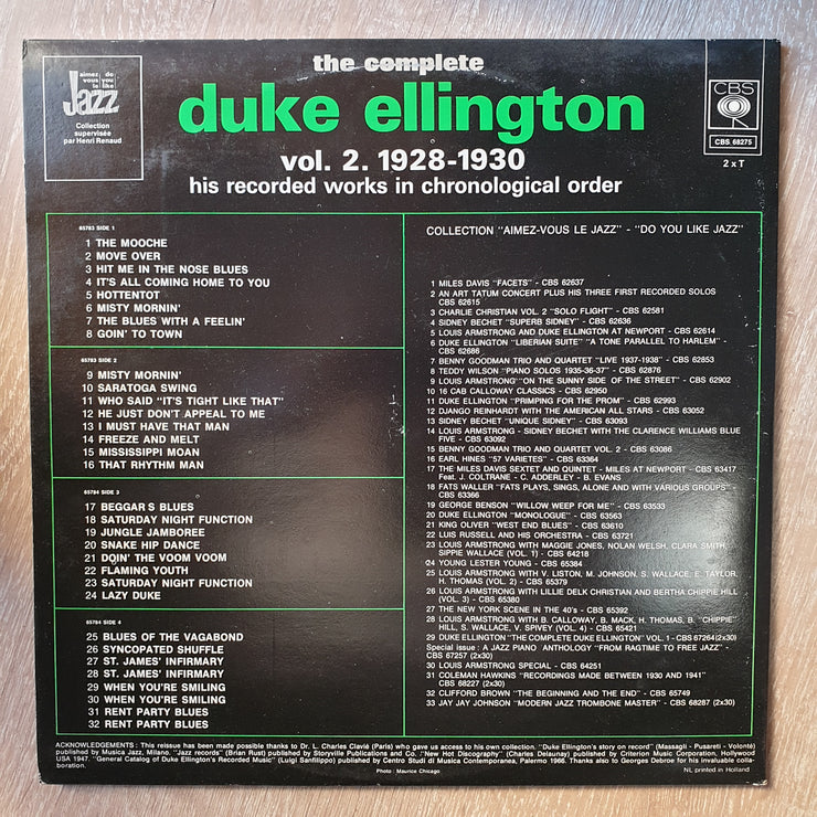 Duke Ellington ‎– The Complete Duke Ellington Vol. 2 1928-1930 - Double Vinyl LP Record - Very-Good+ Quality (VG+) - C-Plan Audio