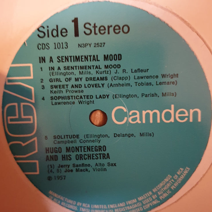Hugo Montenegro & His Orchestra ‎– In A Sentimental Mood ‎– Vinyl LP Record - Very-Good+ Quality (VG+) - C-Plan Audio