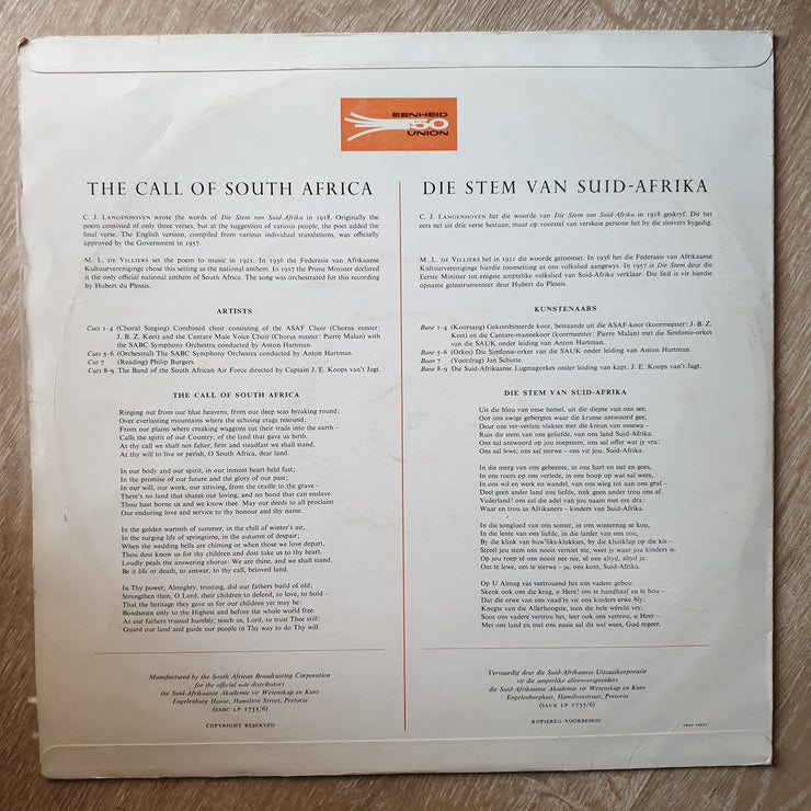 Die Stem Van Suid Africa - Vinyl LP Record - Very-Good+ Quality (VG+) - C-Plan Audio