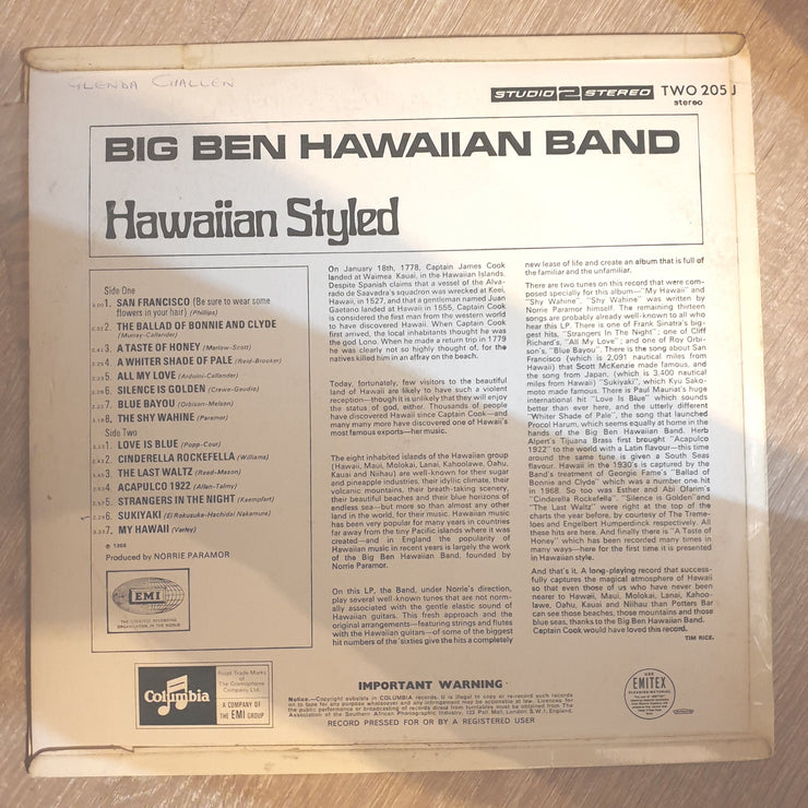 Big Ben Hawaiian Band ‎– Hawaiian Styled - Vinyl LP Record - Opened  - Very-Good Quality (VG) - C-Plan Audio