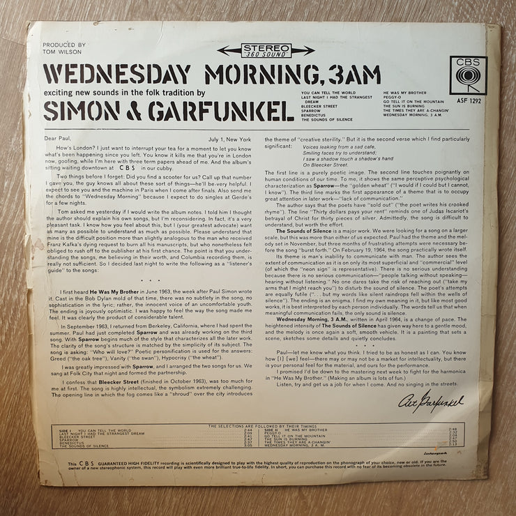 Simon & Garfunkel ‎– Wednesday Morning, 3 A.M. - Vinyl LP Record - Opened  - Very-Good Quality (VG) - C-Plan Audio