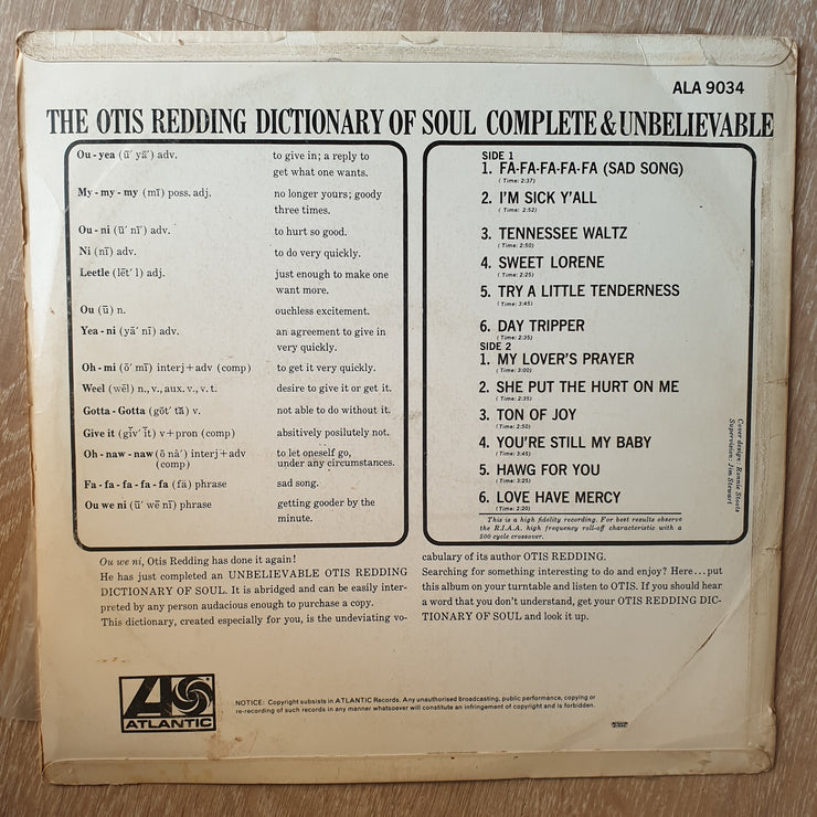 Otis Redding ‎– Complete & Unbelievable - The Dictionary Of Soul - Vinyl LP Record - Opened  - Very-Good Quality (VG) - C-Plan Audio