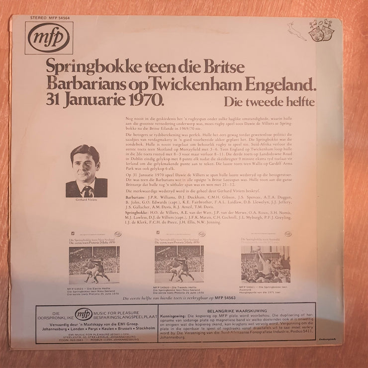 Sprinbokke teen die Britse - Barbarians op Twickenham England 31 January 1970 - Rugby Sprinboks - Vinyl LP Record - Opened  - Very-Good- Quality (VG-) - C-Plan Audio