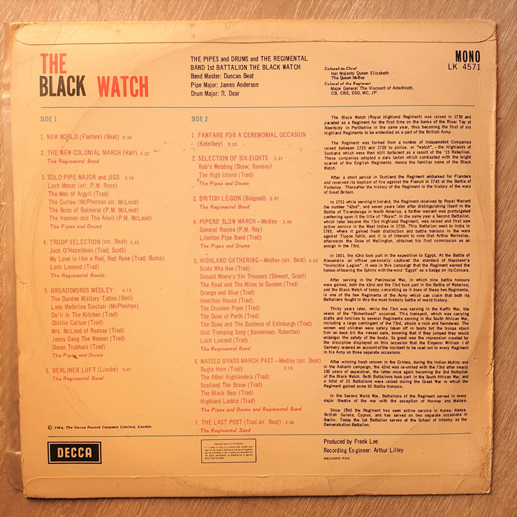 The Black Watch - The Pipes and Drums of the Band of The Black Watch - Vinyl LP Record - Very-Good+ Quality (VG+) - C-Plan Audio
