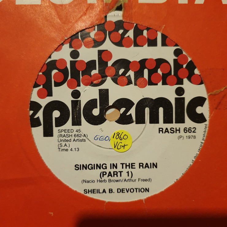 Sheila B. Devotion ‎– Singin' In The Rain  - Vinyl 7" Record - Very-Good+ Quality (VG+) - C-Plan Audio