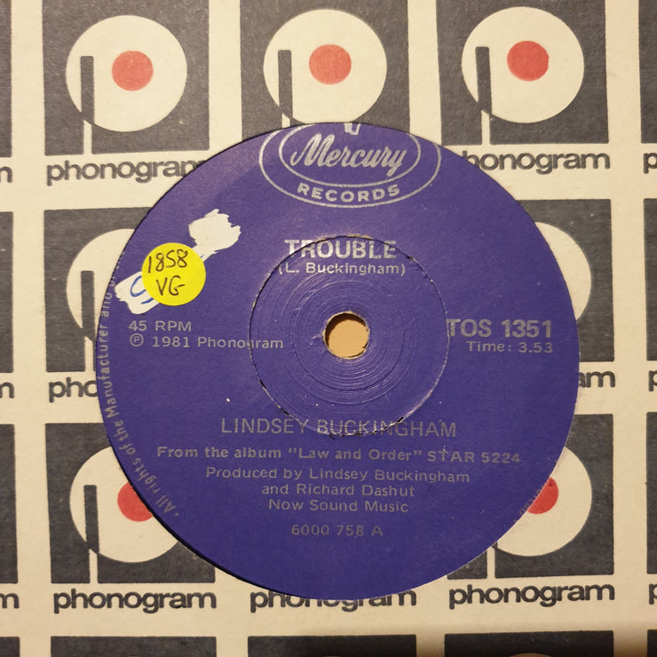 Lindsey Buckingham ‎– Trouble - Vinyl 7" Record - Opened  - Very-Good Quality (VG) - C-Plan Audio