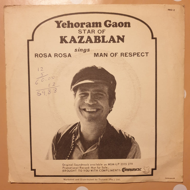 Yehoram Gaon ‎– Rosa, Rosa - Vinyl 7" Record - Opened  - Very-Good Quality (VG) - C-Plan Audio