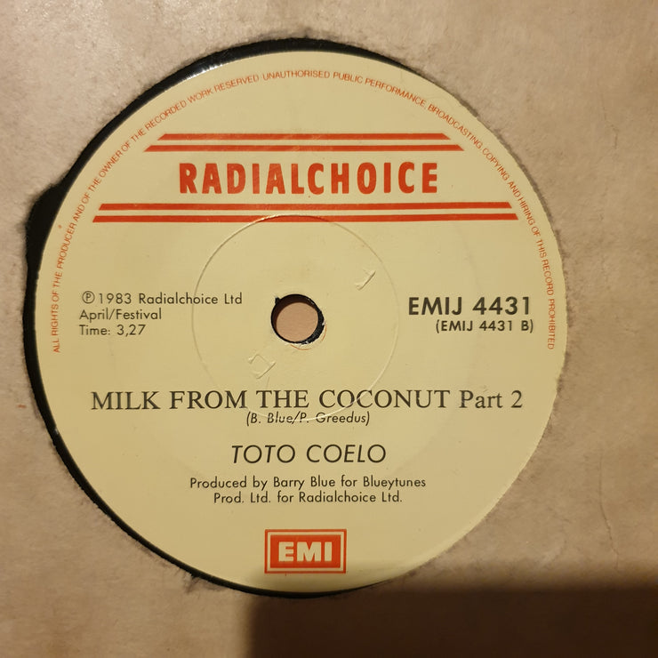 Toto Coelo ‎– Milk From The Coconut - Vinyl 7" Record - Opened  - Very-Good Quality (VG) - C-Plan Audio