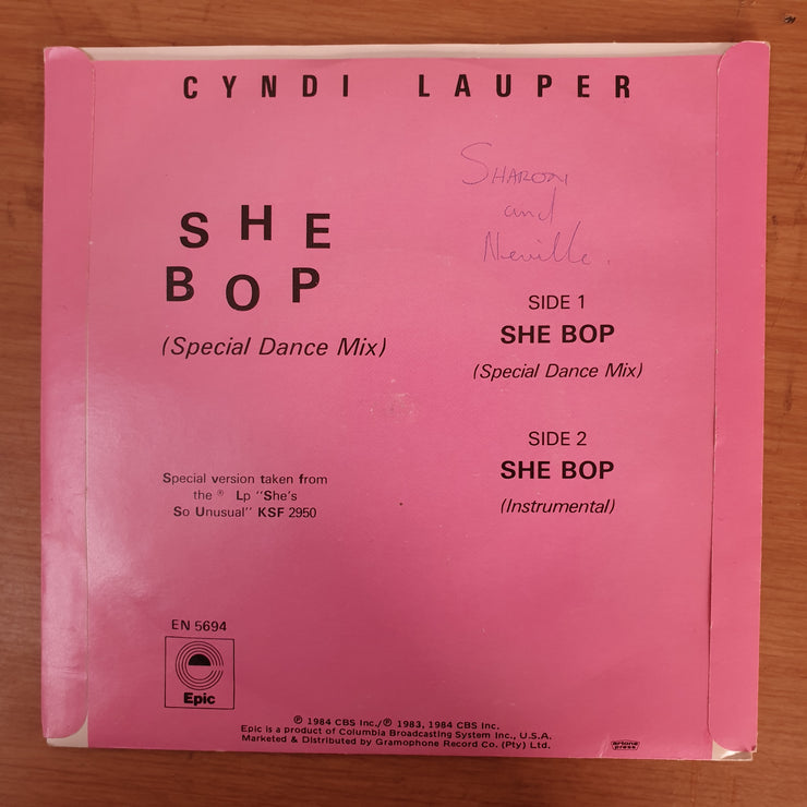 Cyndi Lauper ‎– She Bop - Vinyl 7" Record - Very-Good+ Quality (VG+) - C-Plan Audio