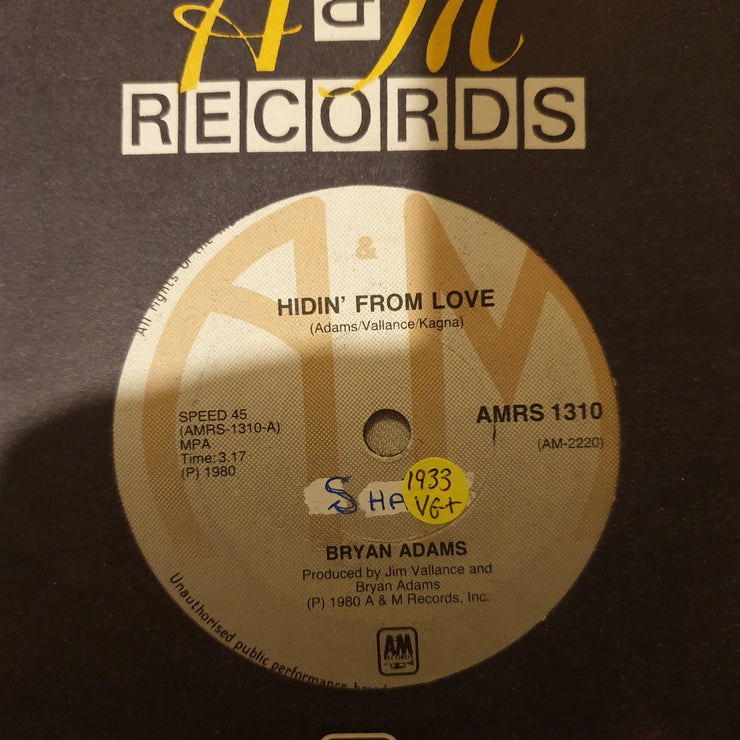 Bryan Adams ‎– Hiding From Love - Vinyl 7" Record - Very-Good+ Quality (VG+) - C-Plan Audio