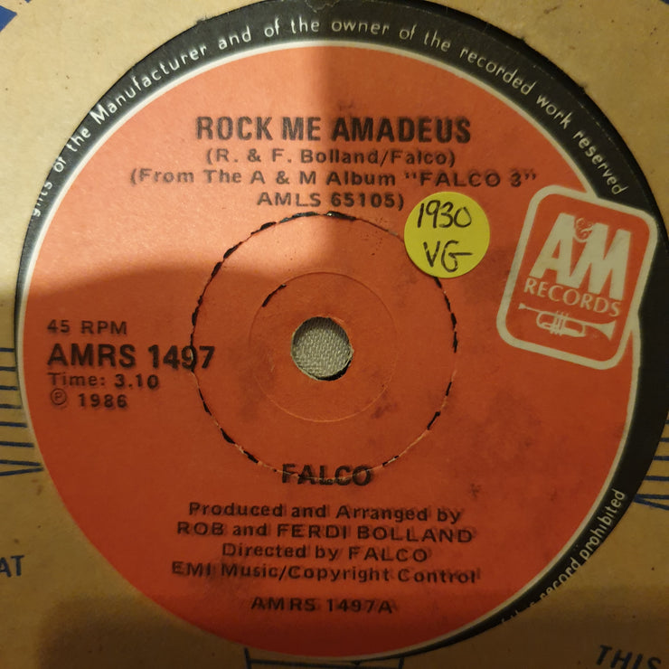 Falco ‎– Rock Me Amadeus - Vinyl 7" Record - Opened  - Very-Good Quality (VG) - C-Plan Audio