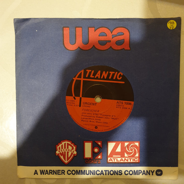 Foreigner ‎– Urgent - Vinyl 7" Record - Opened  - Very-Good- Quality (VG-) - C-Plan Audio