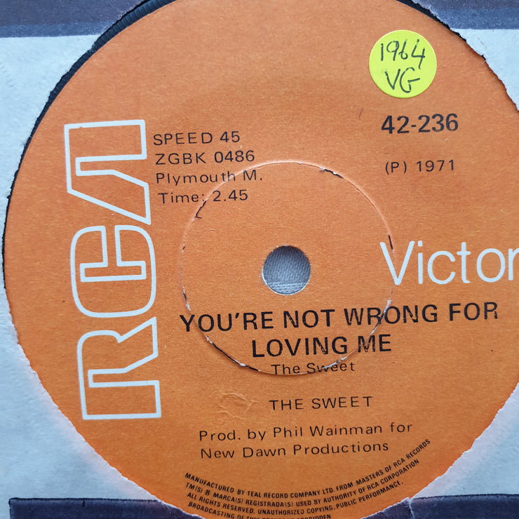 The Sweet ‎– Funny Funny - Vinyl 7" Record - Opened  - Very-Good Quality (VG) - C-Plan Audio