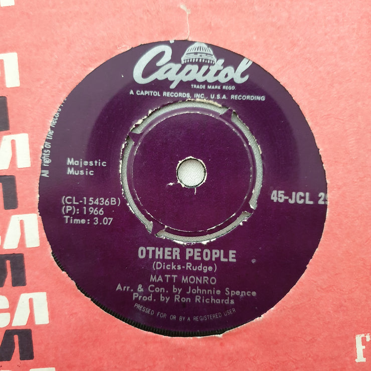 Matt Monro ‎– Born Free - Vinyl 7" Record - Opened  - Very-Good- Quality (VG-) - C-Plan Audio