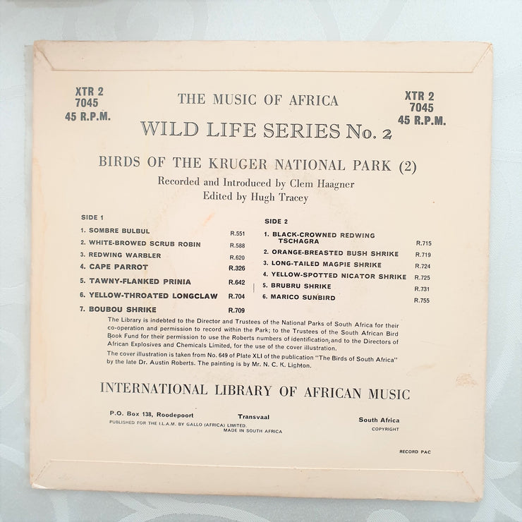 Birds of the Kruger National Park (2) - Vinyl 7" Record - Very-Good+ Quality (VG+) - C-Plan Audio