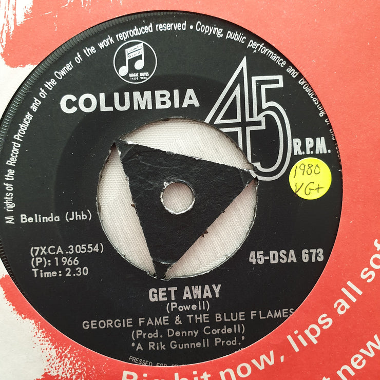 Georgie Fame & The Blue Flames ‎– Get Away - Vinyl 7" Record - Very-Good+ Quality (VG+) - C-Plan Audio