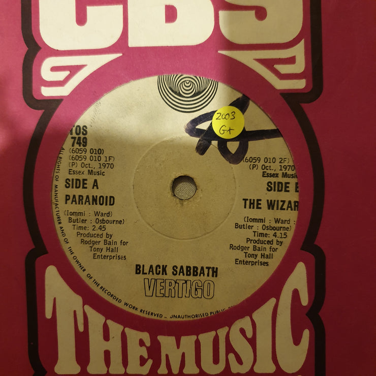 Black Sabbath ‎– Paranoid ‎– Vinyl 7" Record - Opened  - Good+ Quality (G+) - C-Plan Audio
