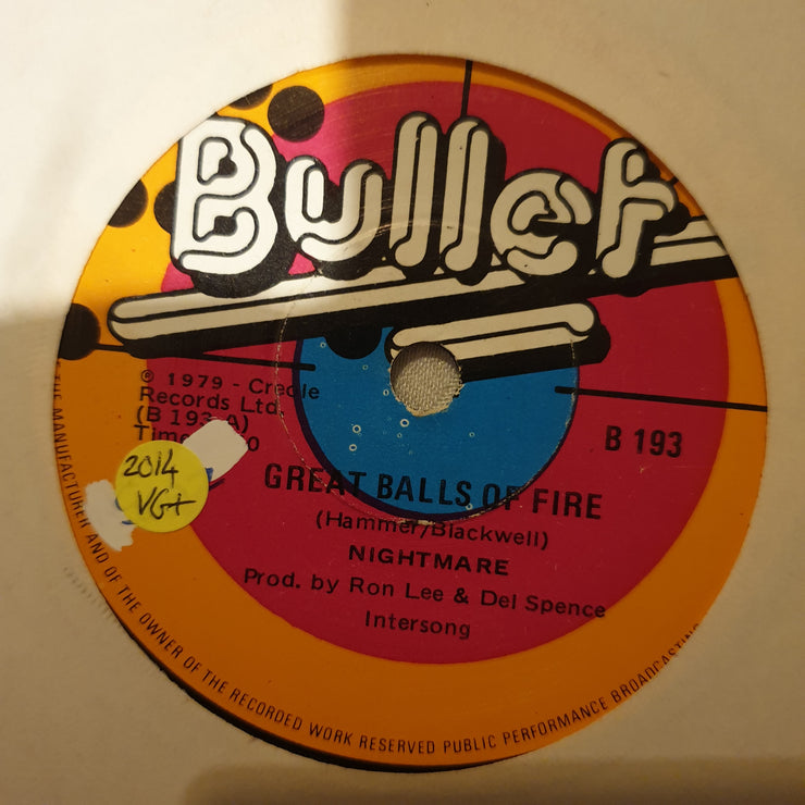 Nightmare ‎– Great Balls Of Fire - Vinyl 7" Record - Very-Good+ Quality (VG+) - C-Plan Audio