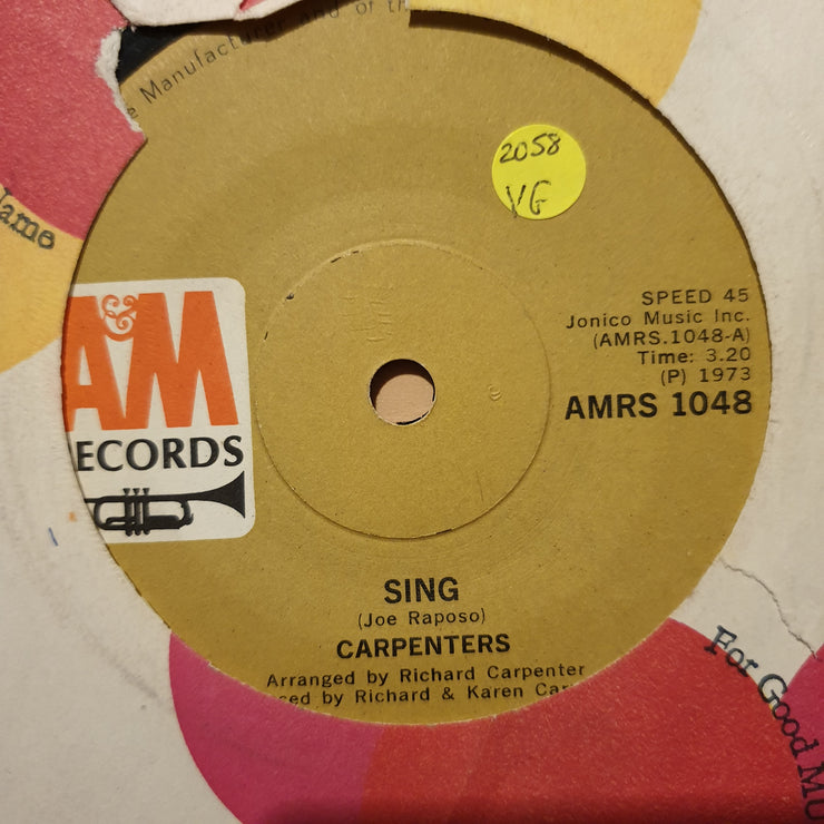Carpenters - Sing - Vinyl 7" Record - Opened  - Very-Good Quality (VG) - C-Plan Audio