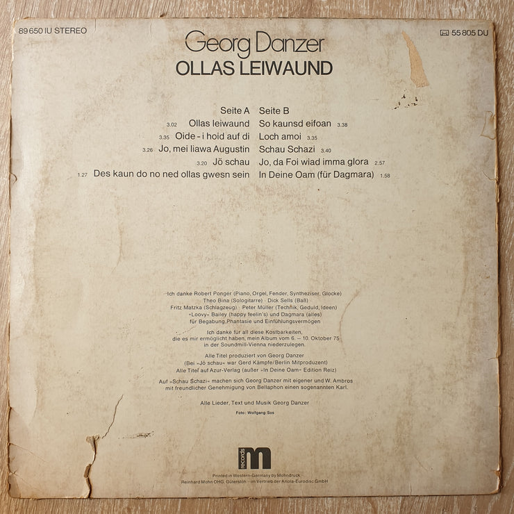 Georg Danzer ‎– Ollas Leiwaund - Vinyl  LP Record - Opened  - Very-Good Quality (VG) - C-Plan Audio