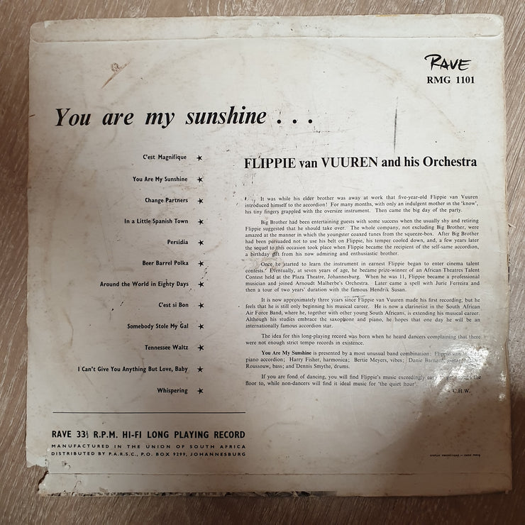 Flippie van Vuuren and His Orchestra - You Are my Sunshine - Vinyl LP Record - Good Quality (G) - C-Plan Audio