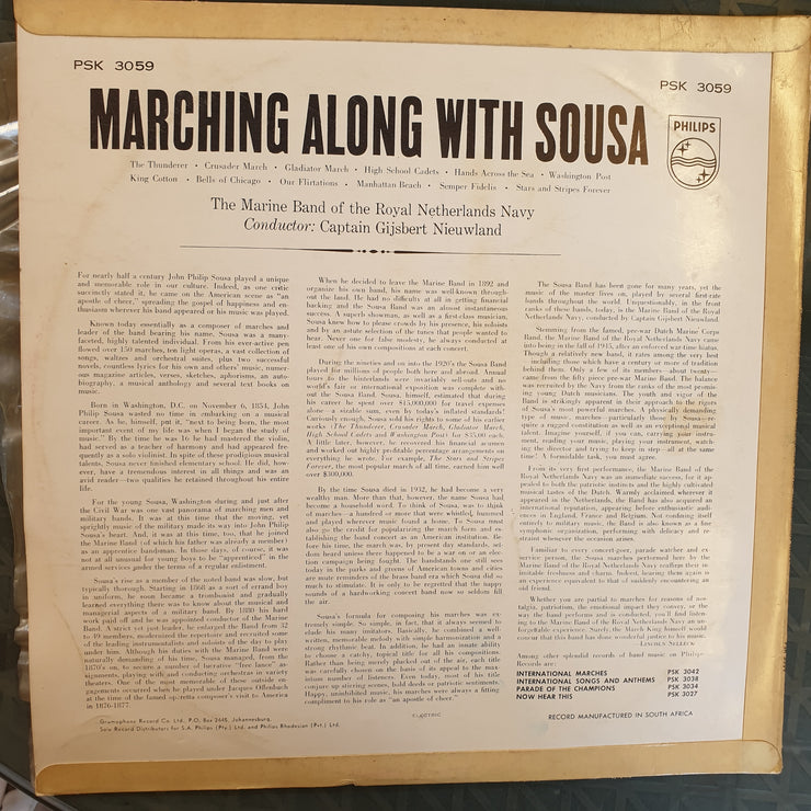 The Marine Band Of The Royal Netherlands Navy ‎– Marching Along With Sousa  ‎– Vinyl LP Record - Very-Good+ Quality (VG+) - C-Plan Audio