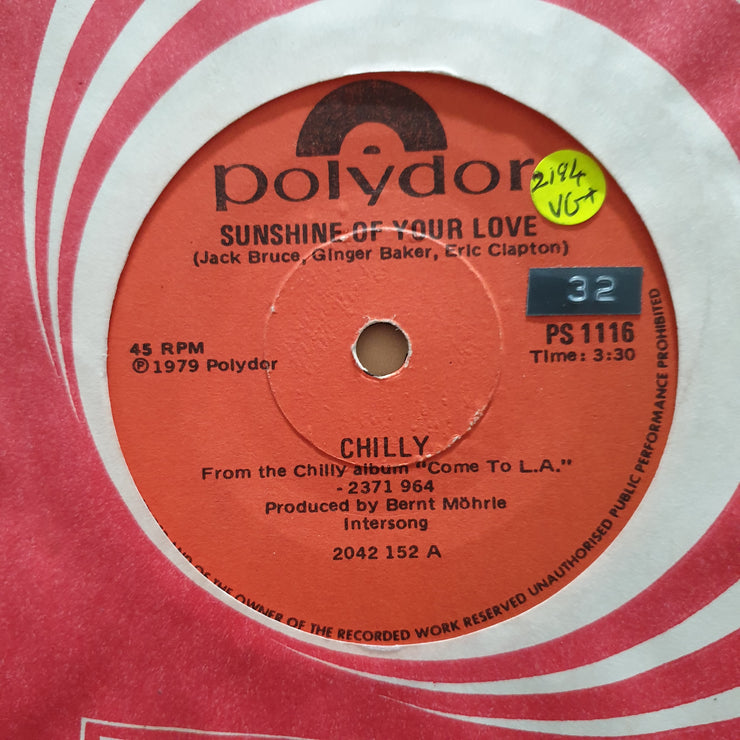 Chilly ‎– Sunshine Of Your Love / Get Up And Move - Vinyl 7" Record - Very-Good+ Quality (VG+) - C-Plan Audio