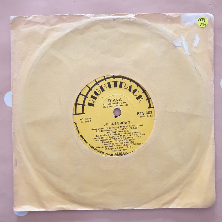 Julius Brown ‎– Diana - Vinyl 7" Record - Very-Good+ Quality (VG+) - C-Plan Audio