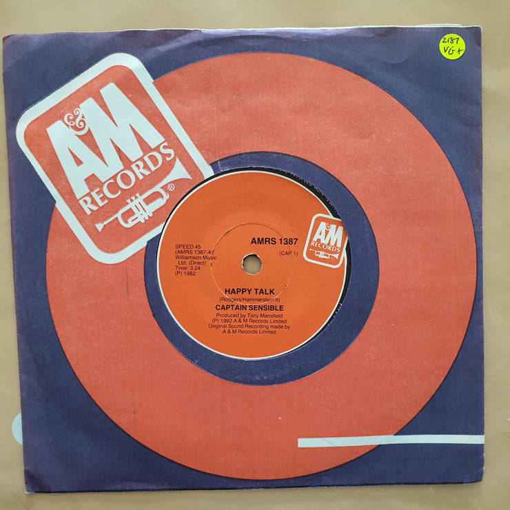 Captain Sensible ‎– Happy Talk - Vinyl 7" Record - Very-Good+ Quality (VG+) - C-Plan Audio