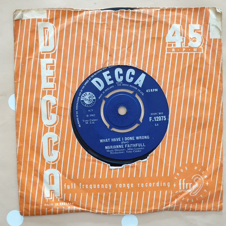 Marianne Faithfull ‎– Come And Stay With Me - Vinyl 7" Record - Very-Good+ Quality (VG+) - C-Plan Audio