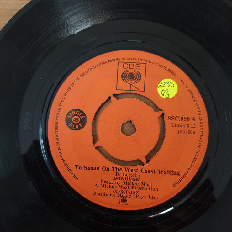 Donovan ‎– To Susan On The West Coast Waiting / Atlantis - Vinyl 7" Record - Very-Good- Quality (VG-) - C-Plan Audio
