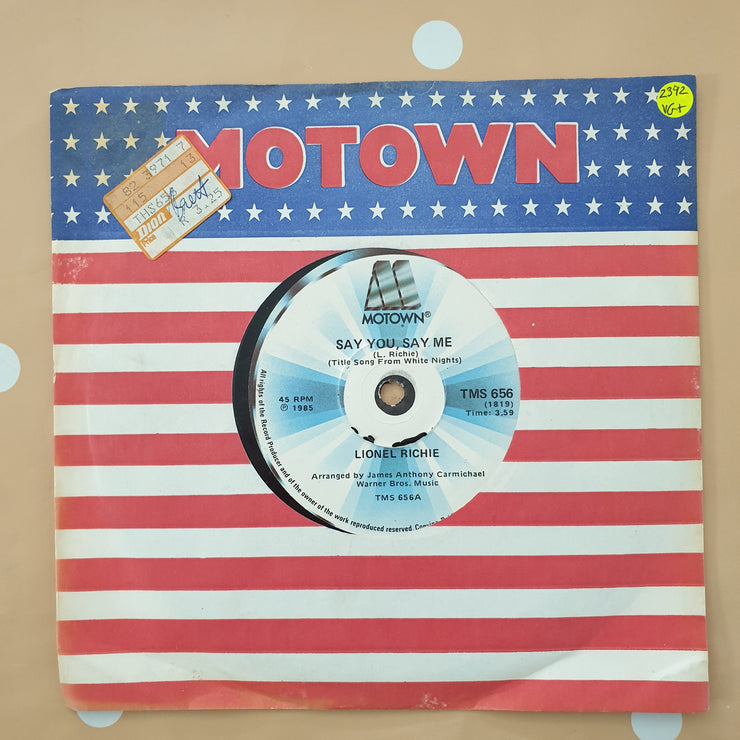 Lionel Richie ‎– Say You, Say Me - Vinyl 7" Record - Very-Good+ Quality (VG+) - C-Plan Audio