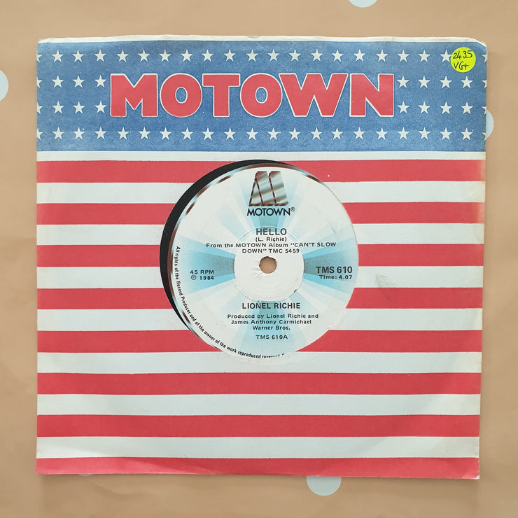 Lionel Richie ‎– Hello / You Mean More To Me - Vinyl 7" Record - Very-Good+ Quality (VG+) - C-Plan Audio