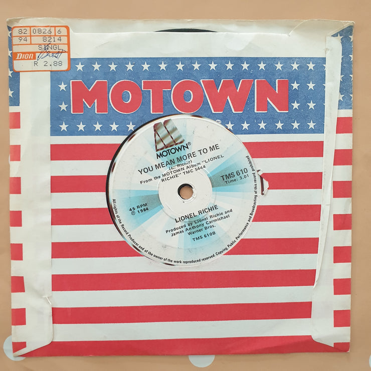 Lionel Richie ‎– Hello / You Mean More To Me - Vinyl 7" Record - Very-Good+ Quality (VG+) - C-Plan Audio