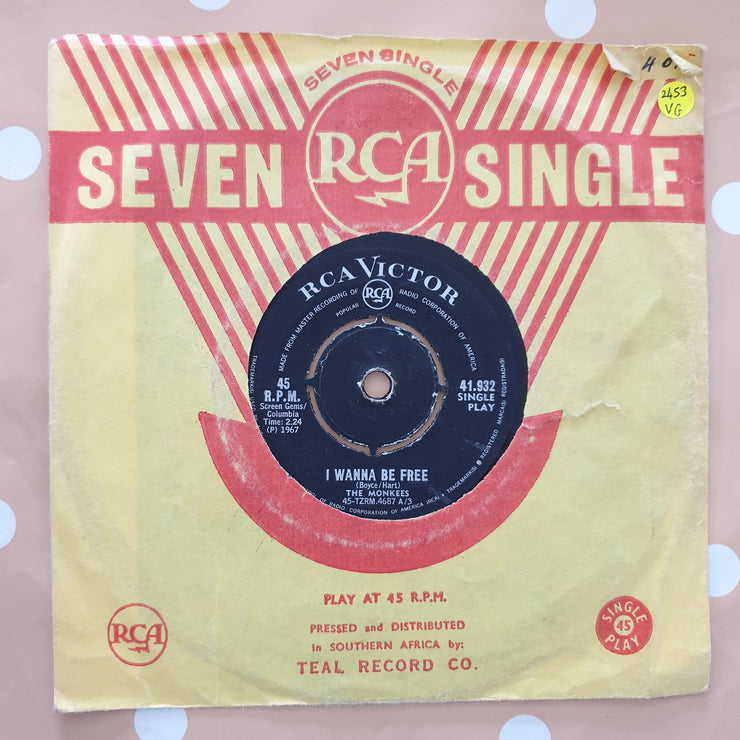 The Monkees ‎– (Theme From) The Monkees / I Wanna Be Free - Vinyl 7" Record - Very-Good Quality (VG) - C-Plan Audio