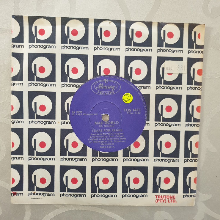 Tears For Fears ‎– Mad World - Vinyl 7" Record - Very-Good+ Quality (VG+) - C-Plan Audio